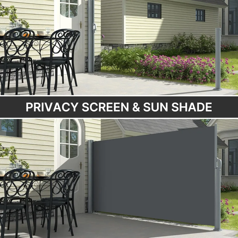 Retractable Side Awning Aluminum Patio Outdoor Folding Privacy Divider, Water & UV Resistant Sun Shade Privacy Wind Screen for