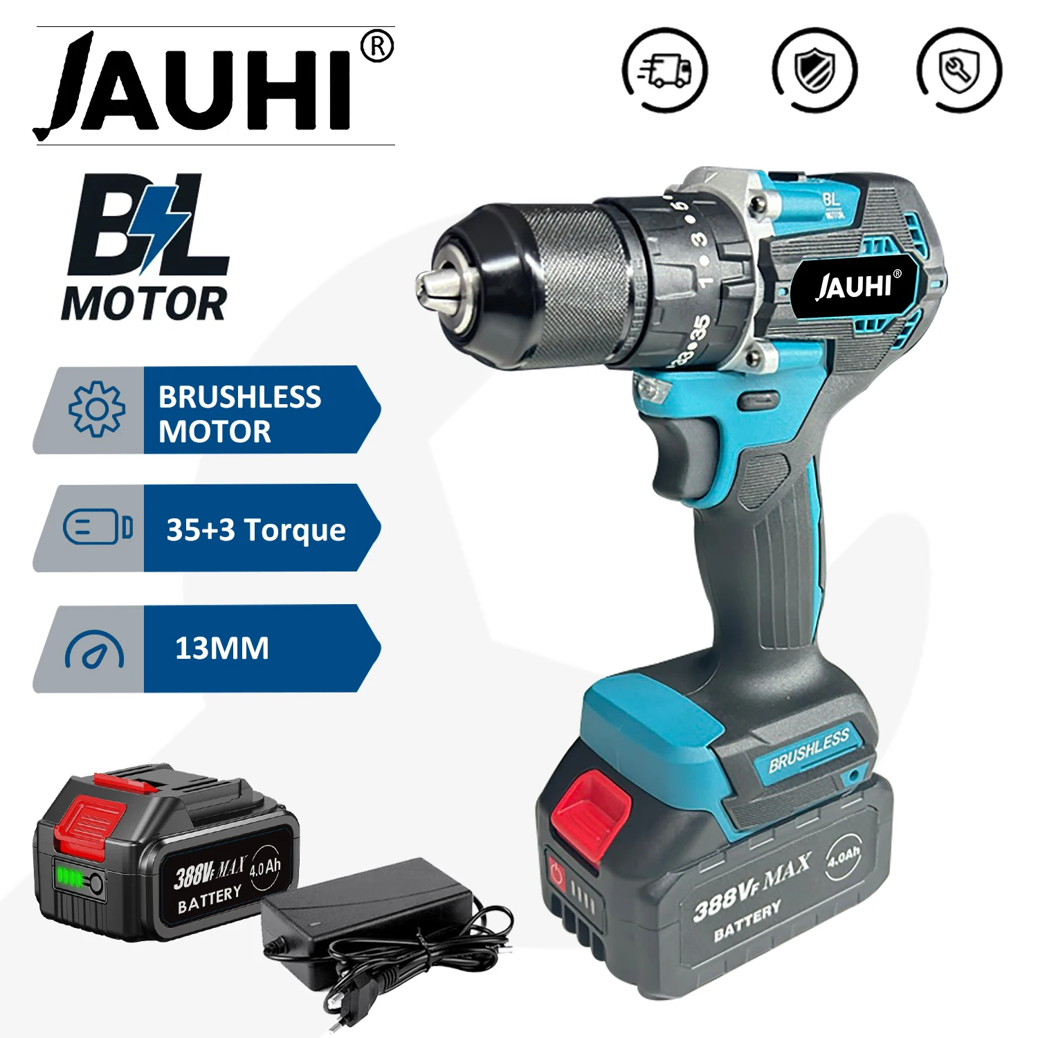 

13mm Electric Screwdriver Brushless Cordless Electric Impact Drill Dual Speed 35+3 Torque Power Tool for Makita 18V Battery