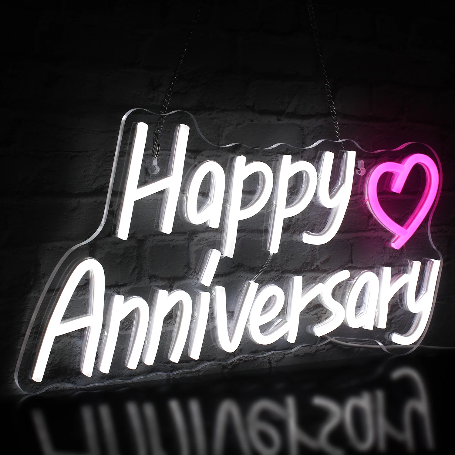 Happy Anniversary Custom Neon Signs LED Room Decor Acrylic Hanging Wedding Home Party Annual Memorial Day Personalised Wall Art