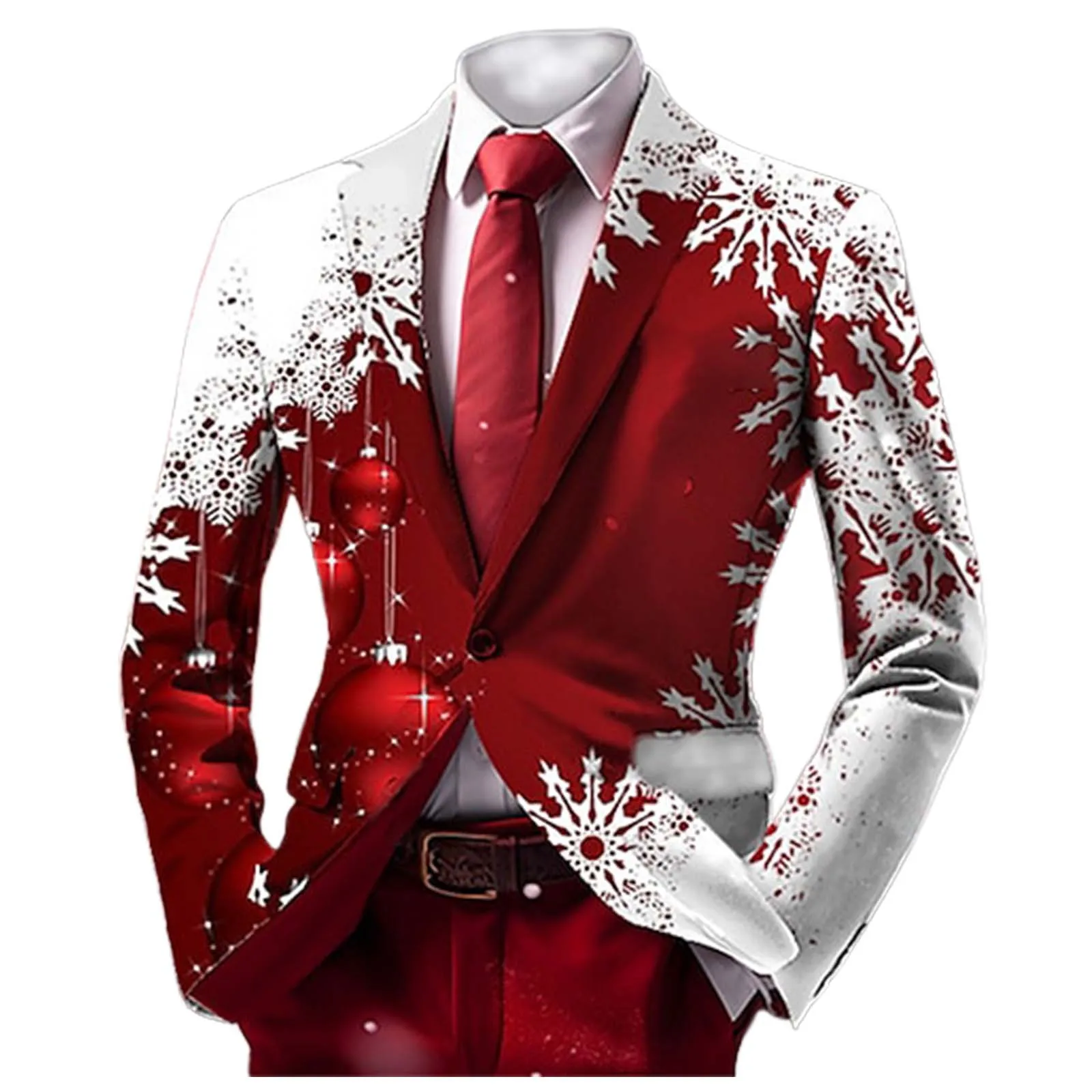 Men Blazer Jacket Suit Christmas Tuxedo Xmas Snowflake New Year Coat Santa Party Blazers Outerwear Night Carnival Party Costumes