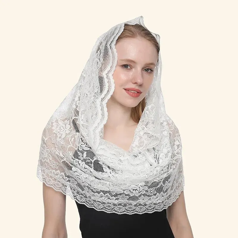 

Embroider Lace Scarf Church Shawl Women Solid Color Wedding Temperament Veil Scarf 53*55cm