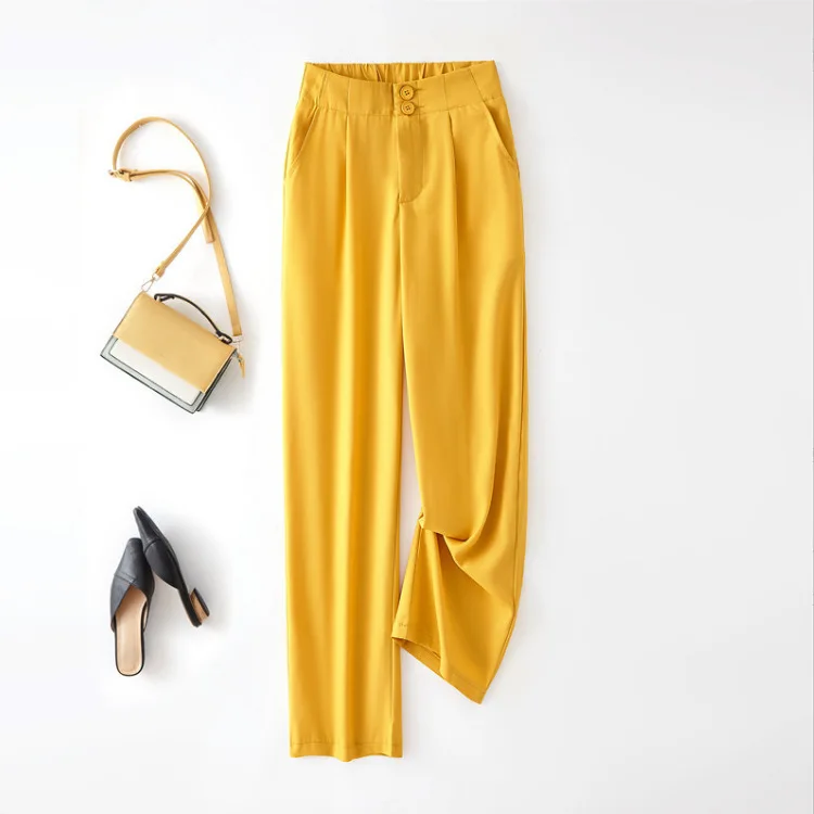 Pantaloni a gamba larga a vita alta da donna Drappeggi per pendolari Ufficio Versatile Casual Slim Pantaloni a figura intera Pantaloni lunghi sottili primavera estate