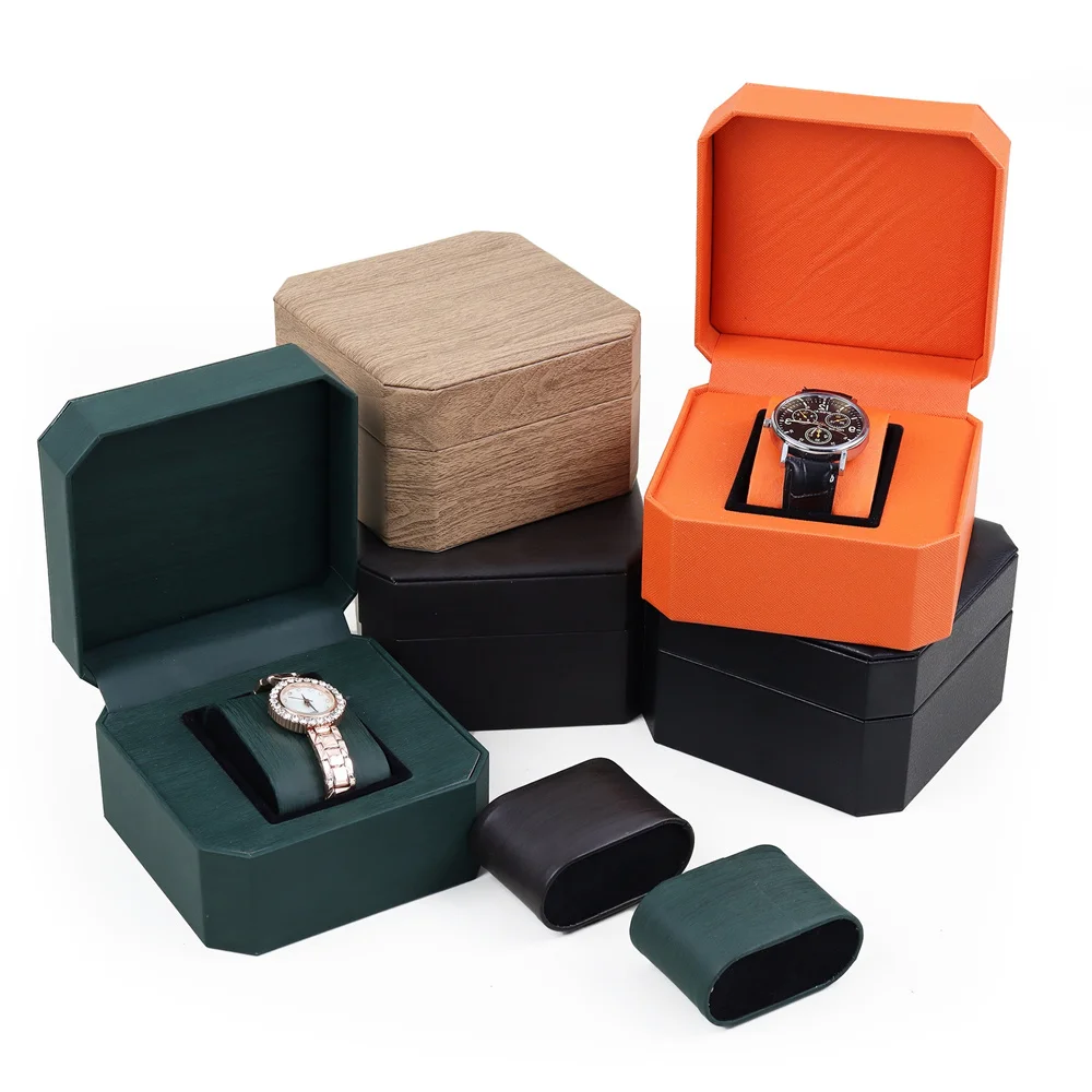 Light Luxury Watch Box PU Leather Octagonal Watch Display Storage Box Flip-Top Wristwatch Case Men Women Watch Holder Organizer