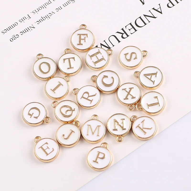 10/26PCS Charms Enamel White Double sided Drip oil Initial Letter For Jewelry DIY Bracelet Earring Accessories