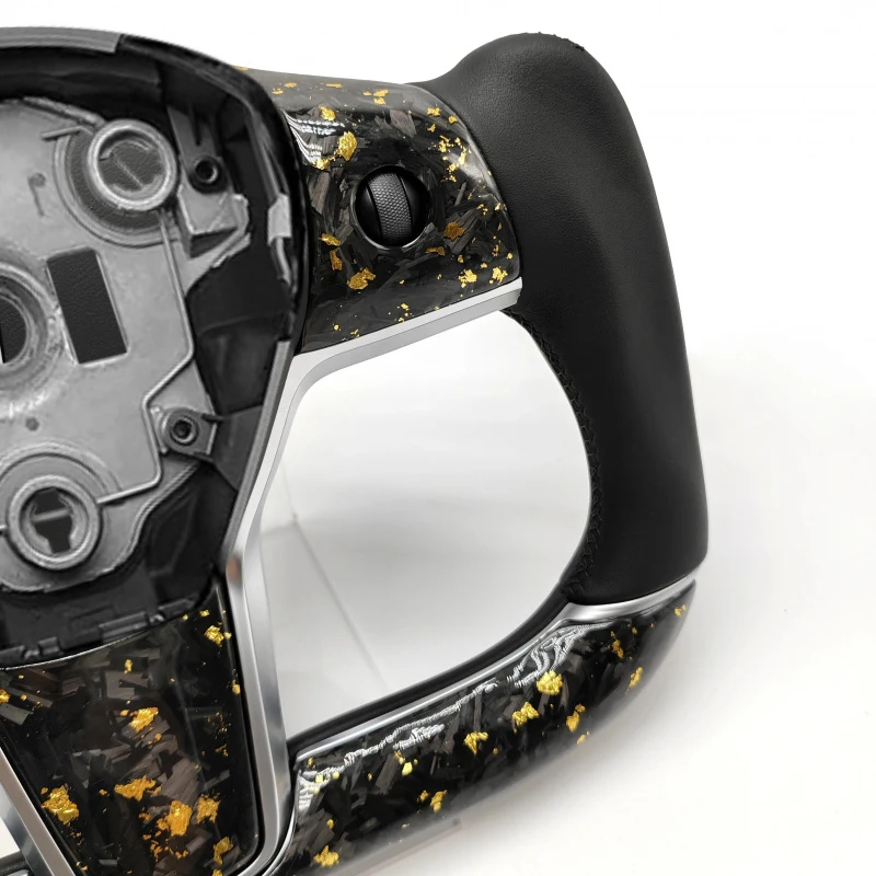 Forged Carbon Fiber Steering Wheel with Heating, Gold Leaf Design, Carbon Bottom Spoke Top Cover, Upgrade Fit for Car Model