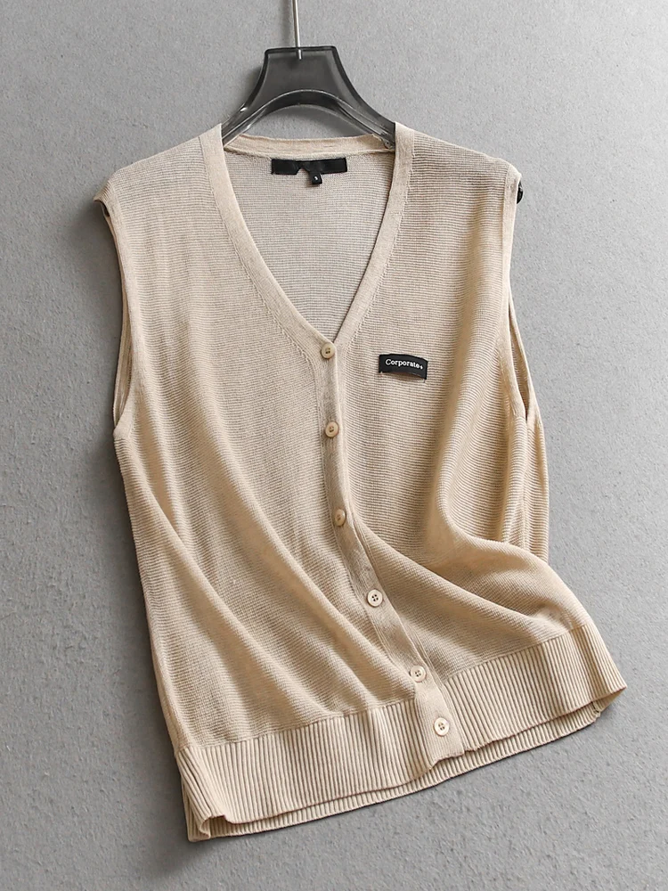 Chaleco sin mangas con cuello en V, color puro, fino, con un solo botón, cárdigan corto de punto abierto, estilo nuevo de verano, suéter de punto para mujer C539