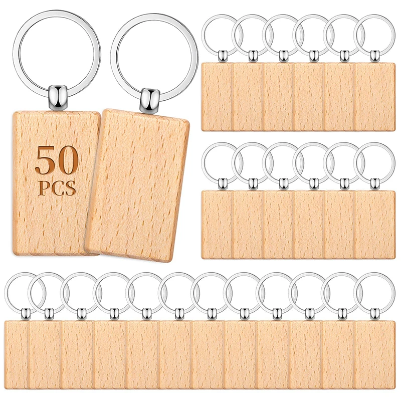 50Pcs Wooden Key Ring Wooden Pendant Beech Key Chain Graduation Gift