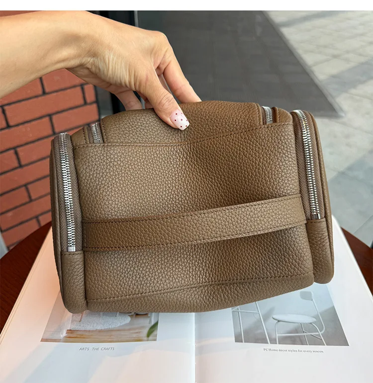 Echtes Leder Unisex Hängende Kosmetiktasche Reise Große Kapazität Multifunktionale Premium Toilettenartikel-Aufbewahrungstasche Tragbar – Detail 24