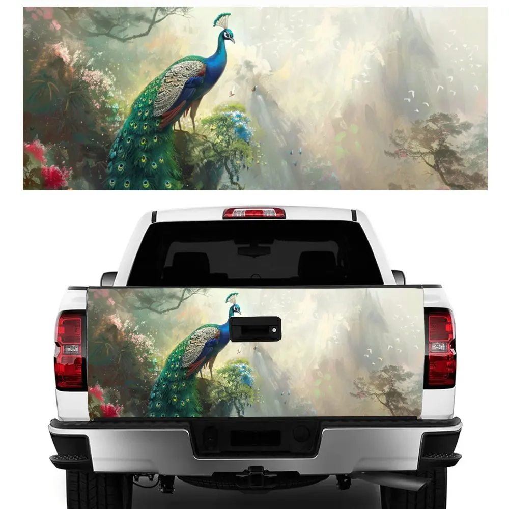 

Peacock Landscape Painting Car Tail Trunk Protect Vinly Decal Auto Accessories Hood Decoration Sticker for Off-road Pickup