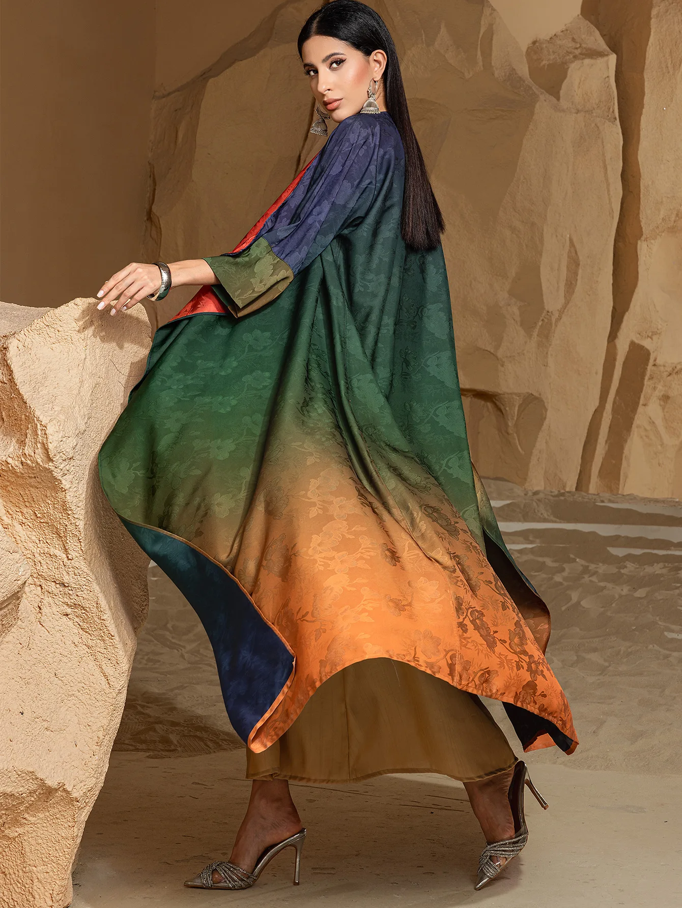 Moyen-Orient dubaï musulman nouvelle mode 2025 femmes dégradé couleur décontracté à la mode élégant lâche Cardigans femme Abaya vêtements manteau