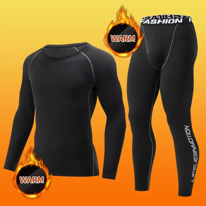Men's tight warm long-sleeved trousers suit for autumn and winter men's fitness pants shirt running yoga athletes' sport