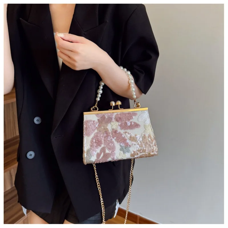 2025 Fashion Frame Sequin Shoulder Bags Stylish Design Chains Exquisite New Solid Color Handbags for Women Dinner Bag