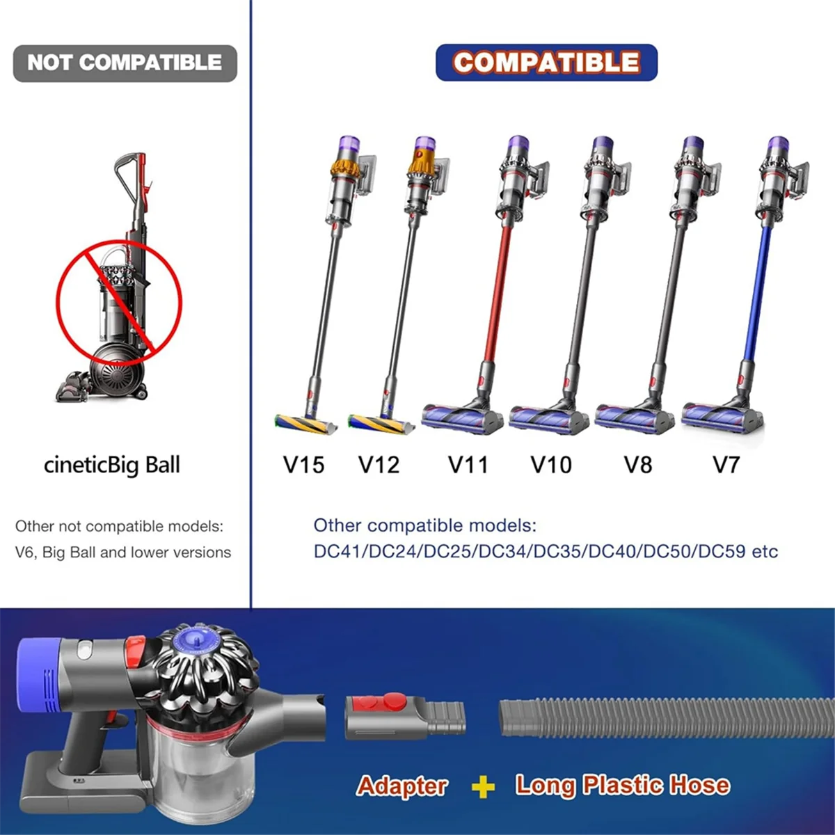 Dyson v7,v8,v10,v11,v12,v15用の深い糸くずの出ないアダプターを取り外すための掃除機キット
