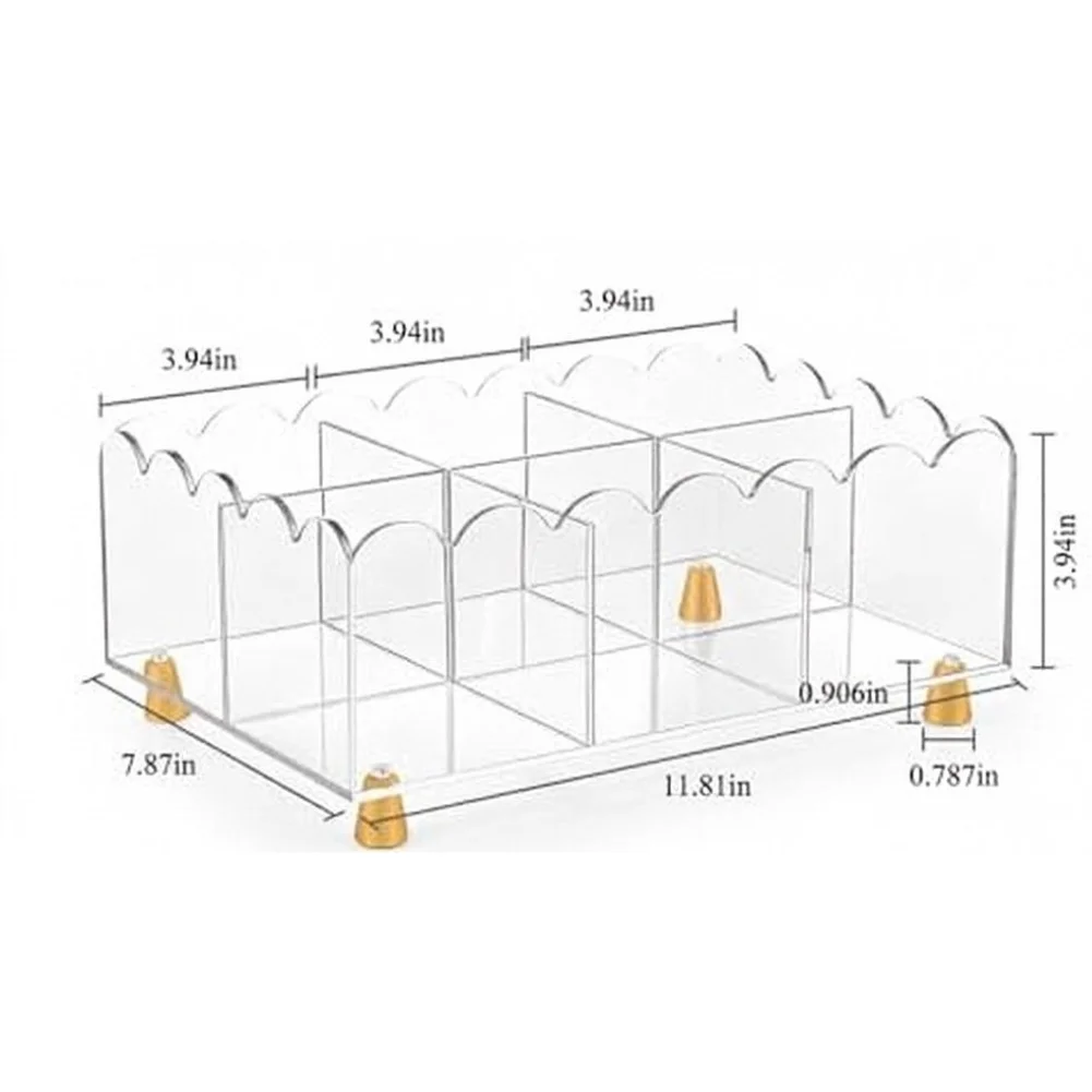 Clear Tea Bag Organizer With 6 Compartments Gold Feet Storage Box For Kitchen Counter Home Decor Display Easel