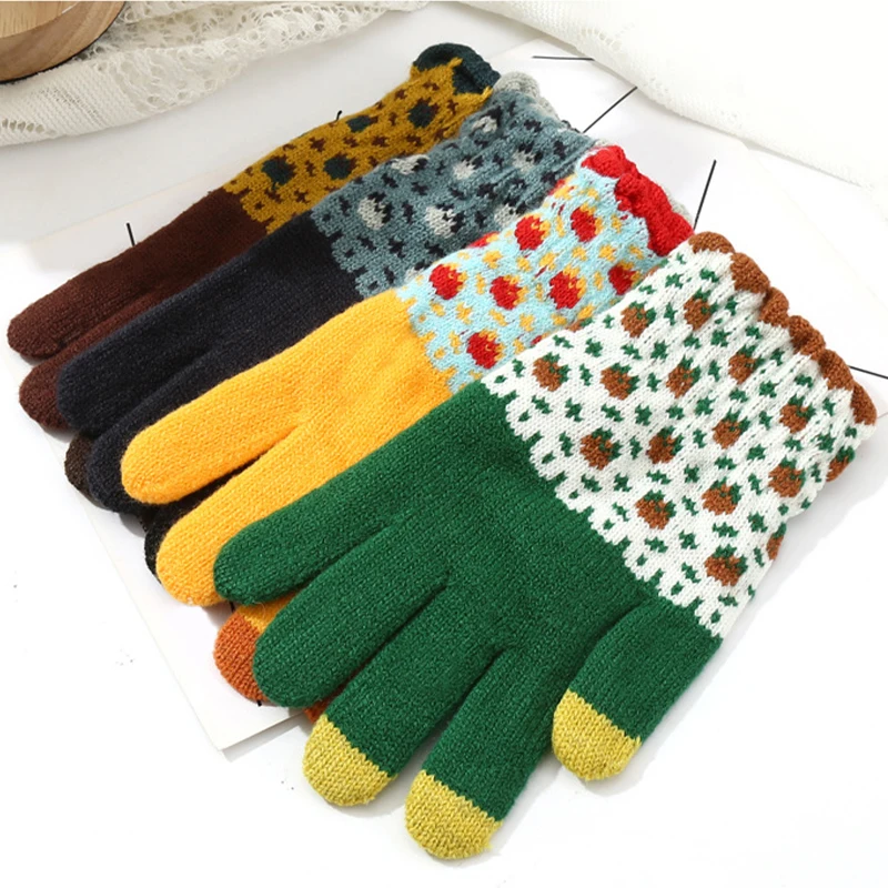 Touch Screen Gloves for Women Men Winter Warm Stretch Knit Gloves Full Finger Mittens Female Thicken Wool Crochet Gloves