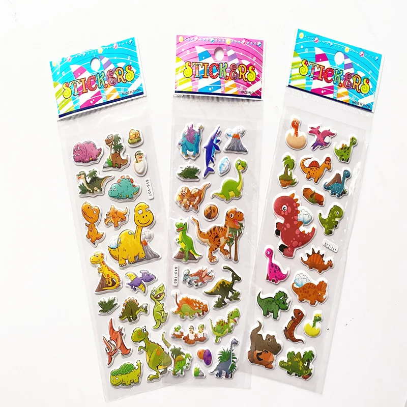 6/12/24pcs 3D Bubble Stickers Herbruikbare Cartoon Dinosaurus Ontwerp Kinderen Sticker Speelgoed voor Kinderen Verjaardag Nieuwjaar gift TMZ