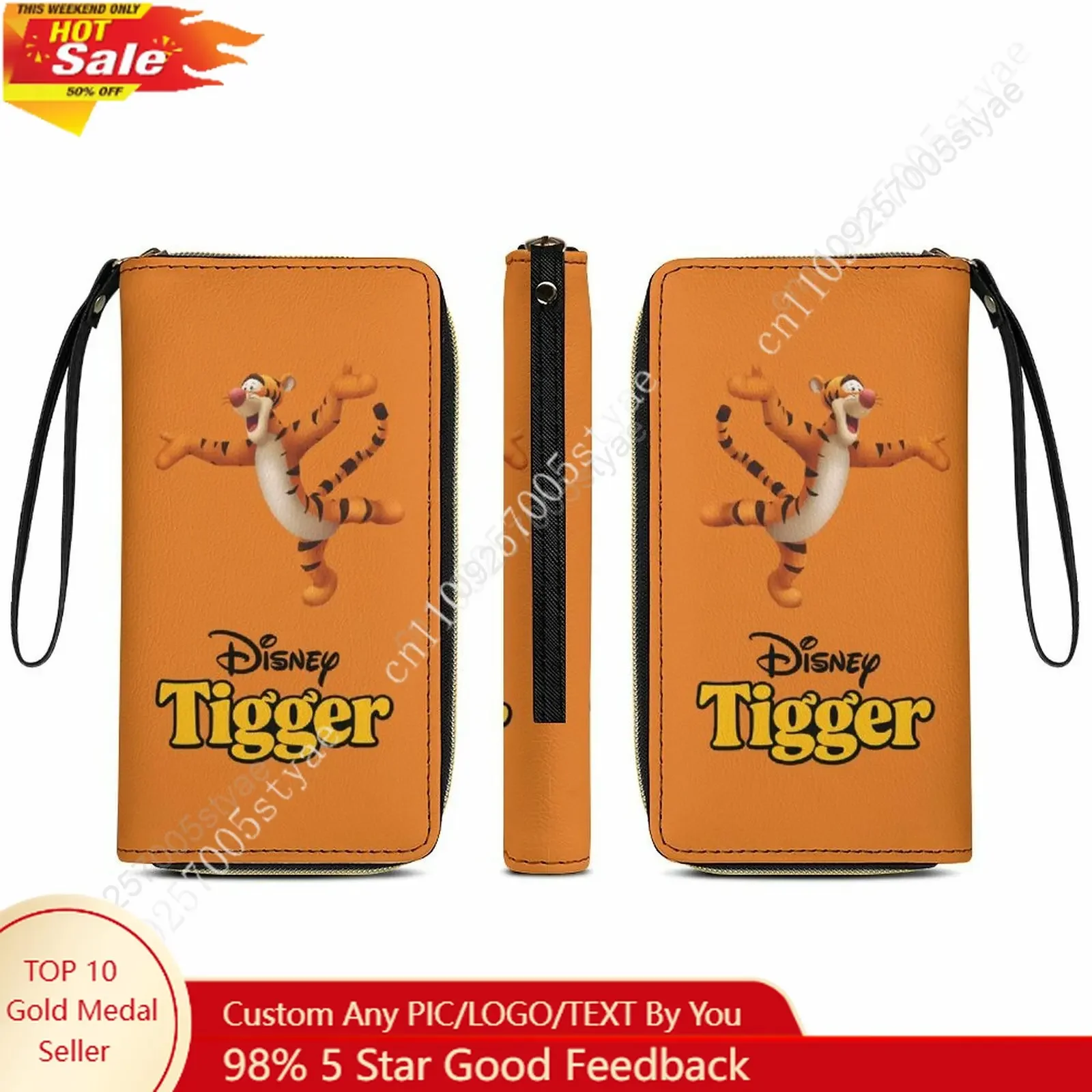 

Tigger Leather Wallet Disney Licensed Customizable Personalized Design Your Pattern Portable Design Double-sided Printing