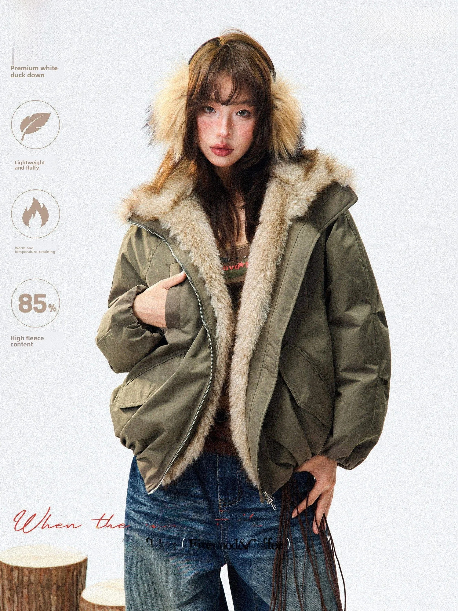 

Женская пуховая куртка Young Stage American Style свободного кроя, теплая, белая, с меховым воротником, зимняя верхняя одежда