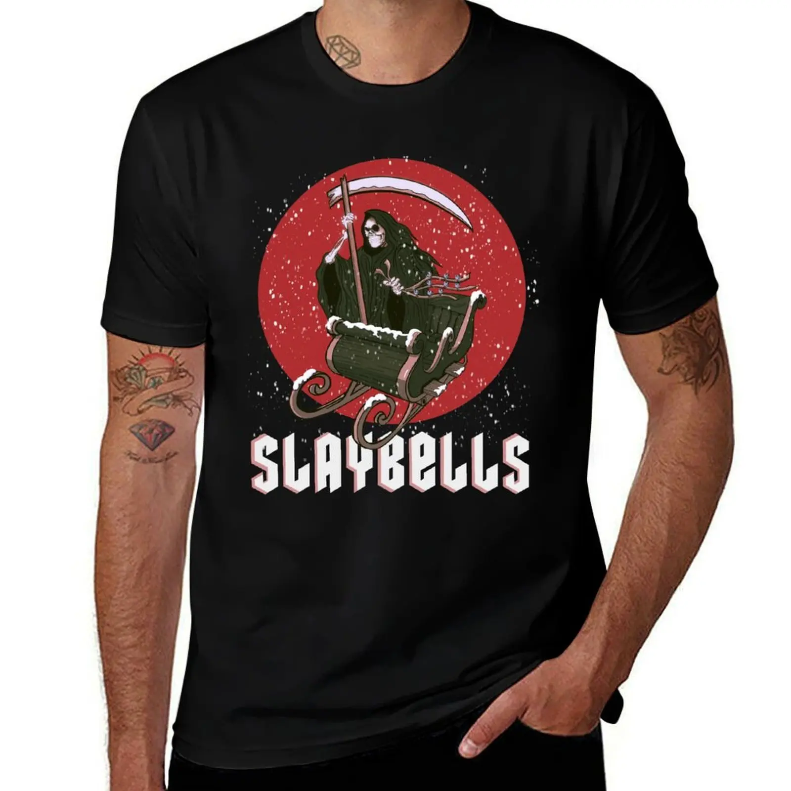 

Slaybells Grim Reaper Christmas Holiday T-Shirt black cotton t-shirt plain for man package anime tshirt T-Shirt