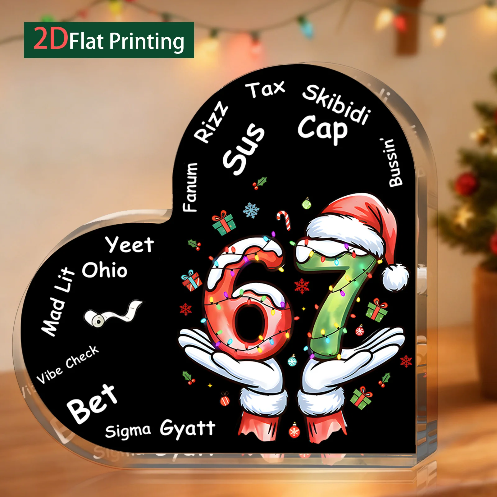 Acrylic 67 Hand Heart Christmas Centerpiece - 2D Flat Number 6 & 7 Gesture, Colorful Keepsake for Gen Z Birthday