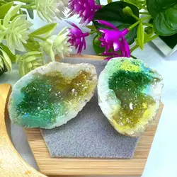 1PC Natural Agate Plated/Electroplated Cornucopia Crystal Cave Raw Stone Bare Stone Display Mineral Specimen Decoration Fortune