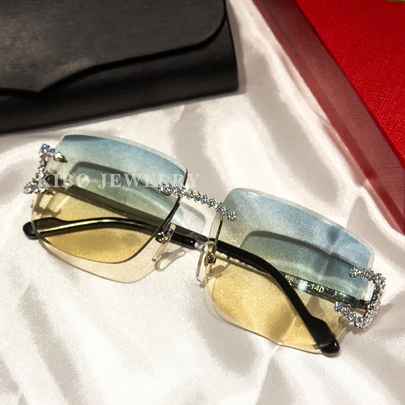 

Hip Hop Rimless Custom Glasses VVS Diamond Gold Frame Moissanite Glasses