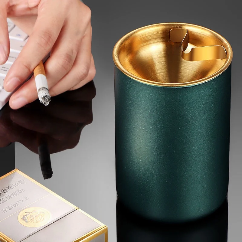

1PC Ashtray Stainless Steel Ashtray With Lid Round Windproof Stainless Steel Smokeless Cigar Ashtray Patio Indoor