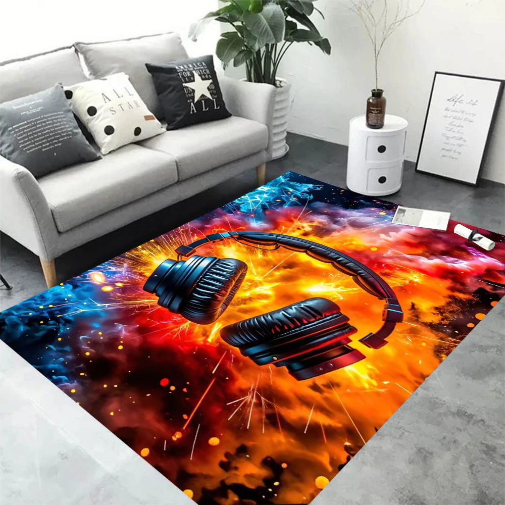 1pc Flamme Wie Fließende Kopfhörer Coole Kopfhörer Wohnzimmer Teppich Spielzimmer Musik Zimmer Anti Slip Matte Musik Enthusiasten