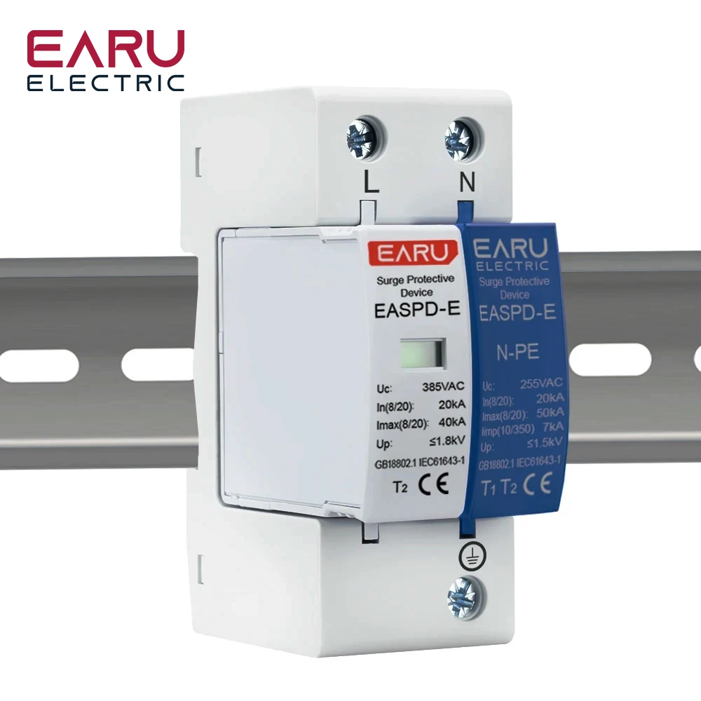 2P 4P AC SPD 1P+N-PE 20KA 40AK 50KA T1 T2 275V 385V House Surge Protector Protective Low-voltage Arrester Device