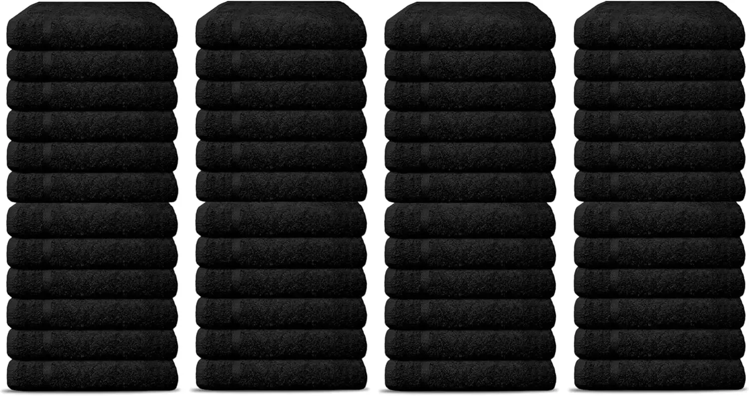 

Salon Towels Pack of 48 Super Absorbent Quick Dry Black Hand Towels Large Size 27x16 Inches Double Stitched 100% Soft Cotton