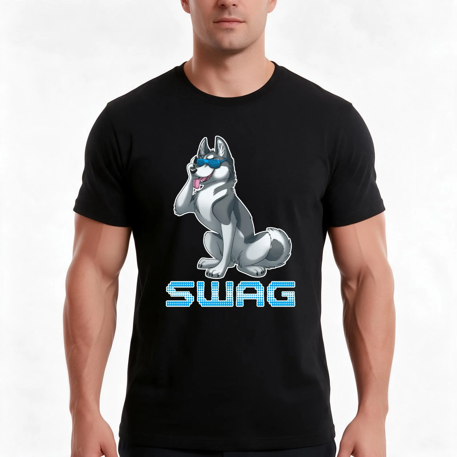 SWAG Husky T-Shirt, Summer Casual Cotton Tee, Oversized Streetwear Tops, Vintage Graphic Print, Loose Fit Short Sleeve