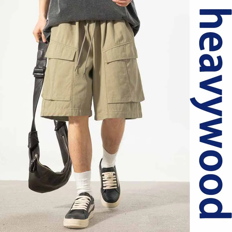 Men's Summer Thin Ice Silk  Dry Casual Loose Cargo Shorts Man  Workwear Orts Five-Quarter Length  Multi-ket Sports Mid-Pants