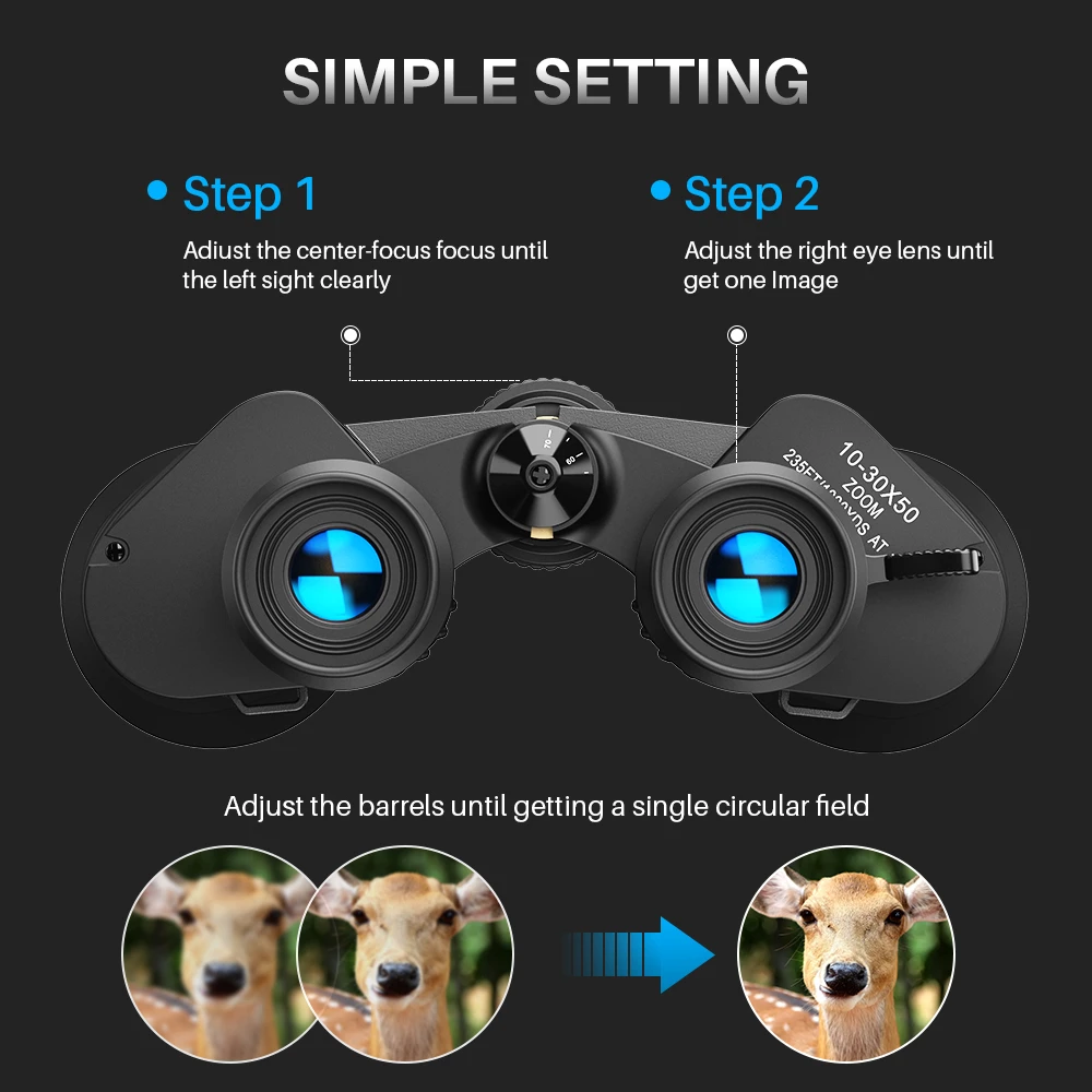 APEXEL 10-30X50 HD Binoculars Large View Optics Telescope Lens with Clear Low Light Vision Roof Binoculars for Travel Hunting