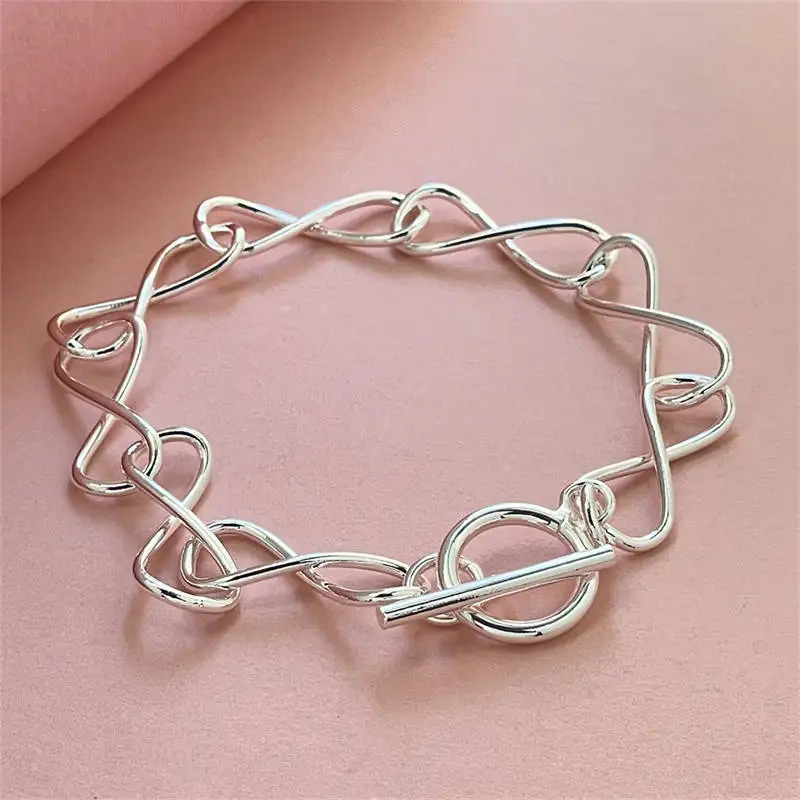 

925 Sterling Silver OT Buckle Bracelet Chain For Women Man Fashion Charm Wedding Engagement Party Jewelry