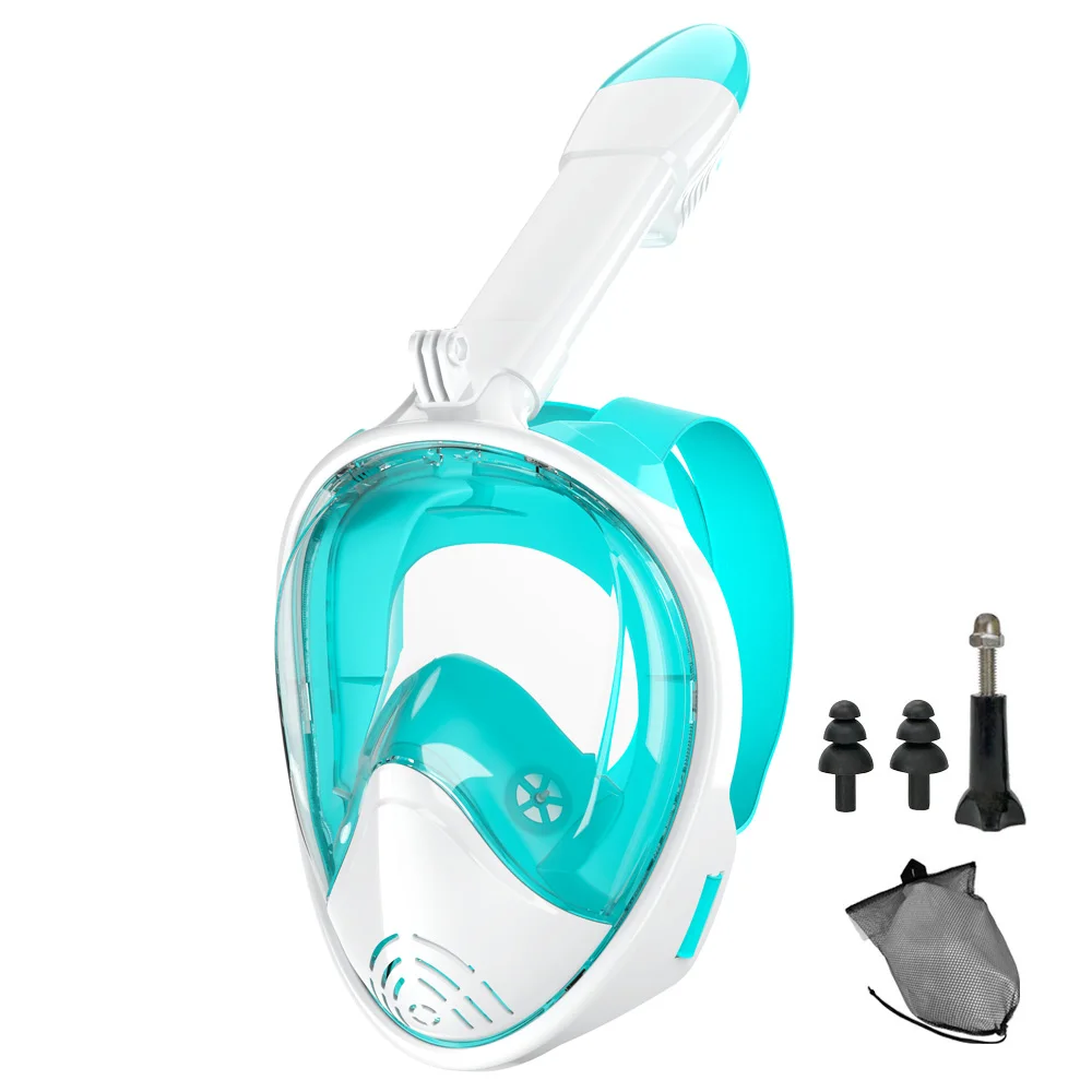 JoyMaySun Vollgesichts-Schnorchelmaske, Silikon-Tauchmaske, voll trocken, Panorama, mit Kamerahalter, großer Rahmen, Schwimmbrillen-Set für Erwachsene 4