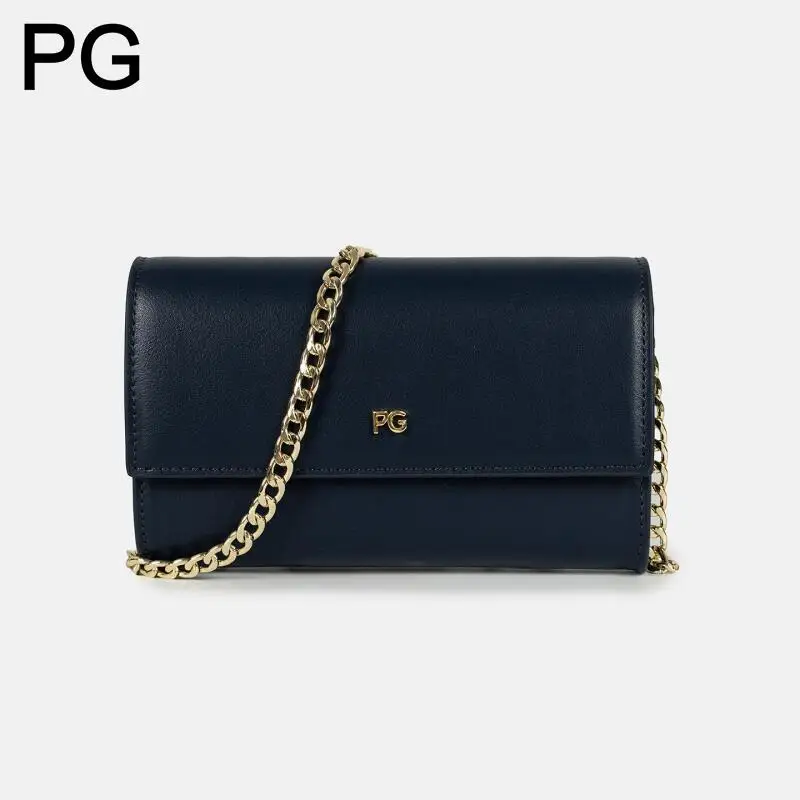 

PG Flap Closure Detachable Chain Wallet Women Gold Logo Multi Card Slots Two Way Essential Daily Purses