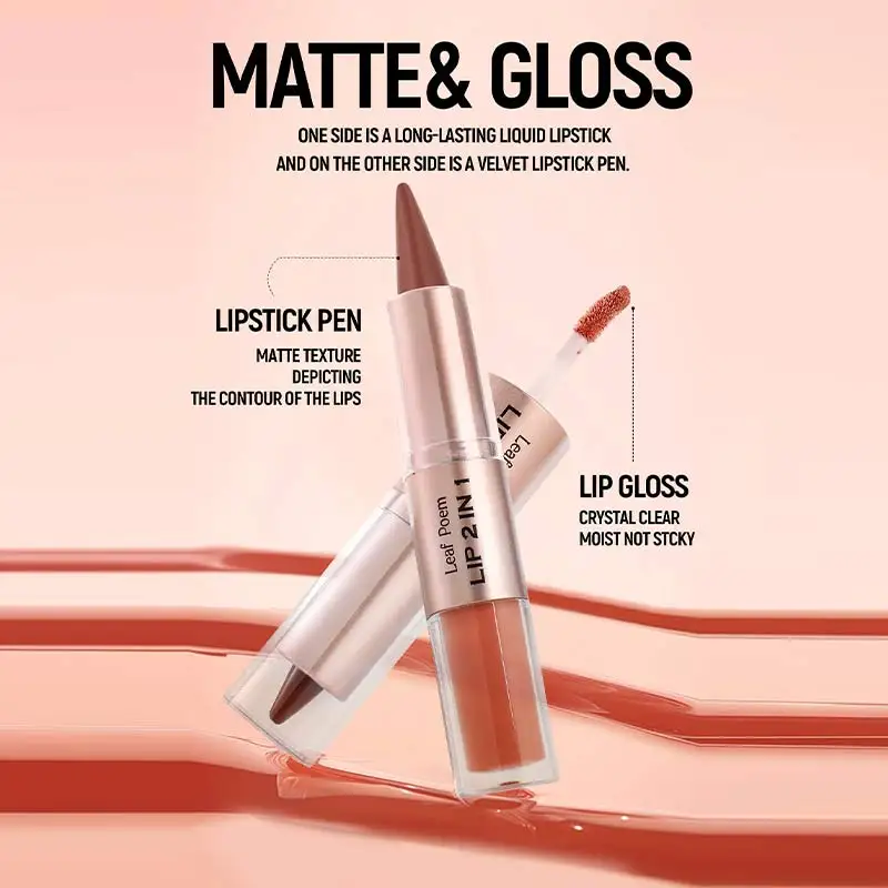 Schwarzbraun konischer Lipliner Konturstift Doppelkopfspiegel Plumping Lip Glaze Kristall Lipgloss Sexy rote Lippen Tönung Make-up