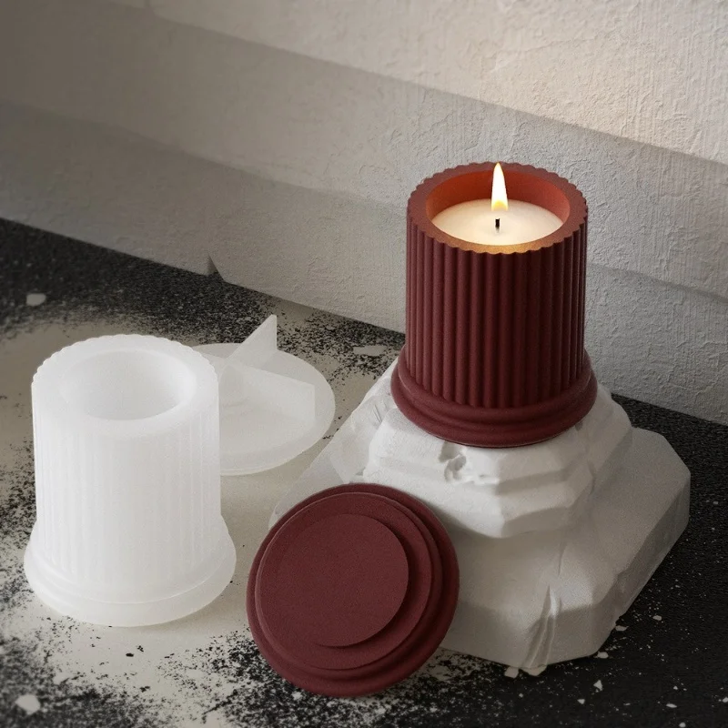 DIY Romawi pilar lilin cangkir silikon cetakan aromaterapi gipsum ornamen lilin epoksi Resin cetakan kerajinan penyimpanan