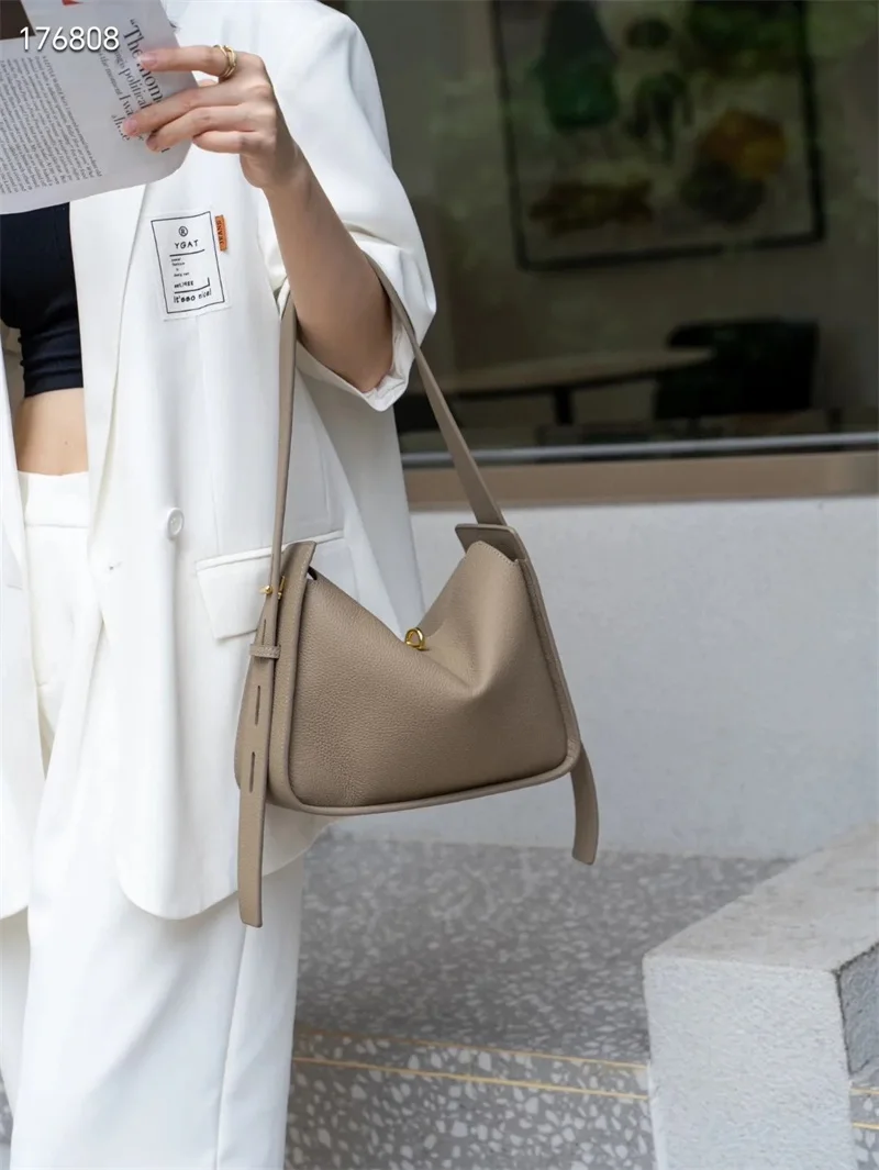 Nesitu Highend Black Grey Brown Brown Top Grain Small Genuine Leather Women Handbag Cowhide Lady Shoulder Underarm Bag M2060