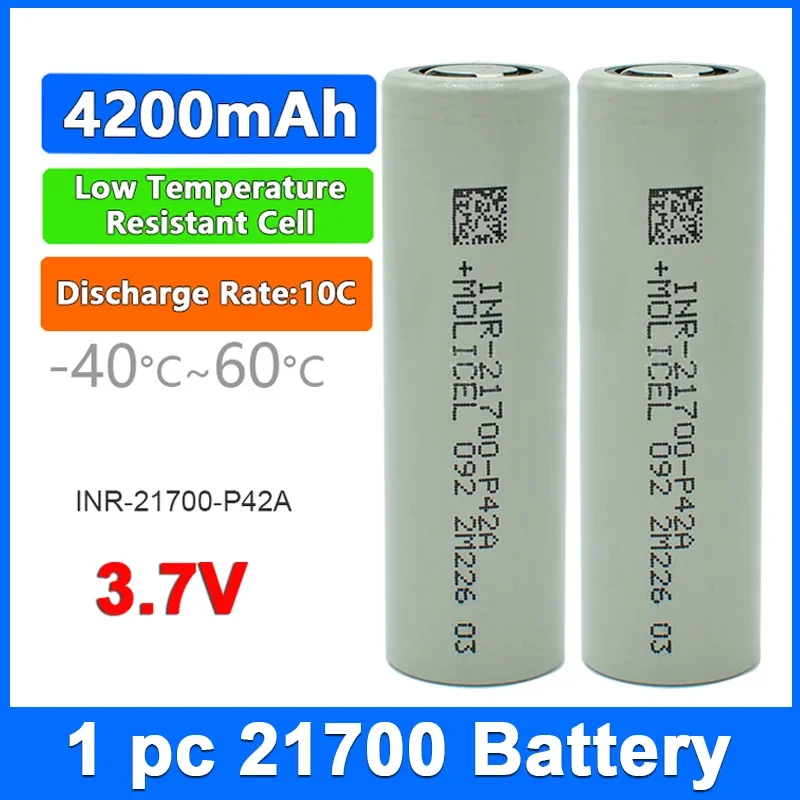 1 pc 21700 Lithium Battery Low Temperature 4200mAh High-power INR21700P42A10C Discharging Rate 45A for Camera Flashlight