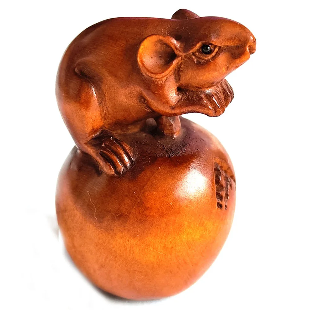 

Y8254 - 2 " Hand Carved Boxwood Netsuke Carving Figurine : Lovely Mouse Rat