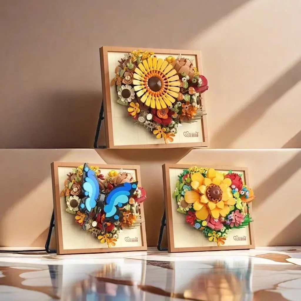 Decorazioni di Capodanno Cornice 3D Blocchi di costruzione Fiori Mini mattoni Fai da te Ragazze Giocattoli Regali di nozze