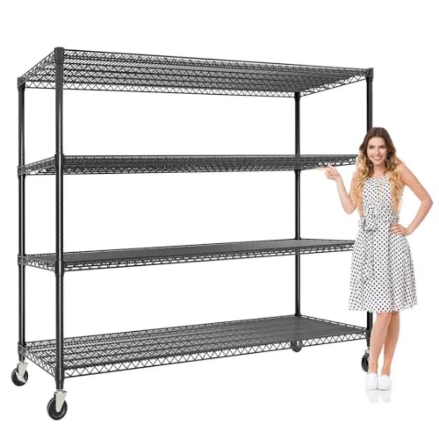 

2640LBS Rolling Storage Shelves,Metal Garage Shelving Units with Wheels&Feet,4 Tier Adjustable Wire Metal Shelving for Pantry