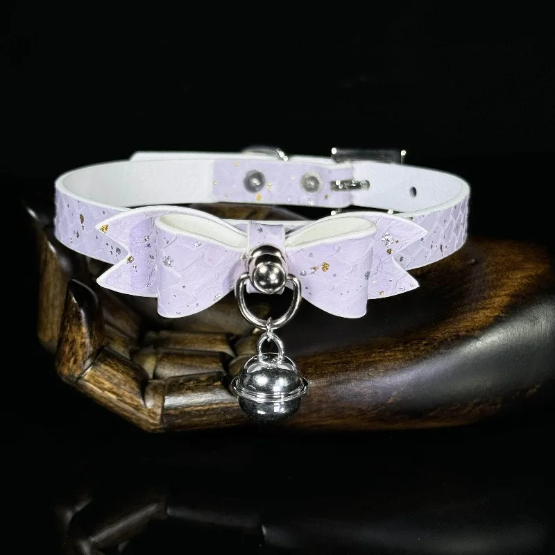 Choker Collar Bow Snakeskin Bell K9 Lettering Traction Rope Puppy Cute