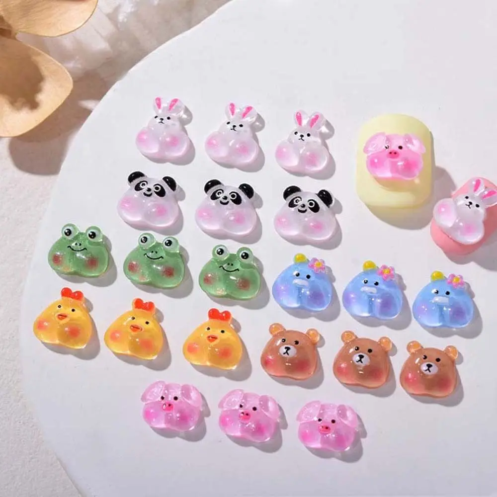 Cartoon Bear Bunny Nail Charms Kawaii żywica Anime figurka zwierzątko części paznokci piękne zdobienie paznokci dekoracje kreatywne akcesoria do