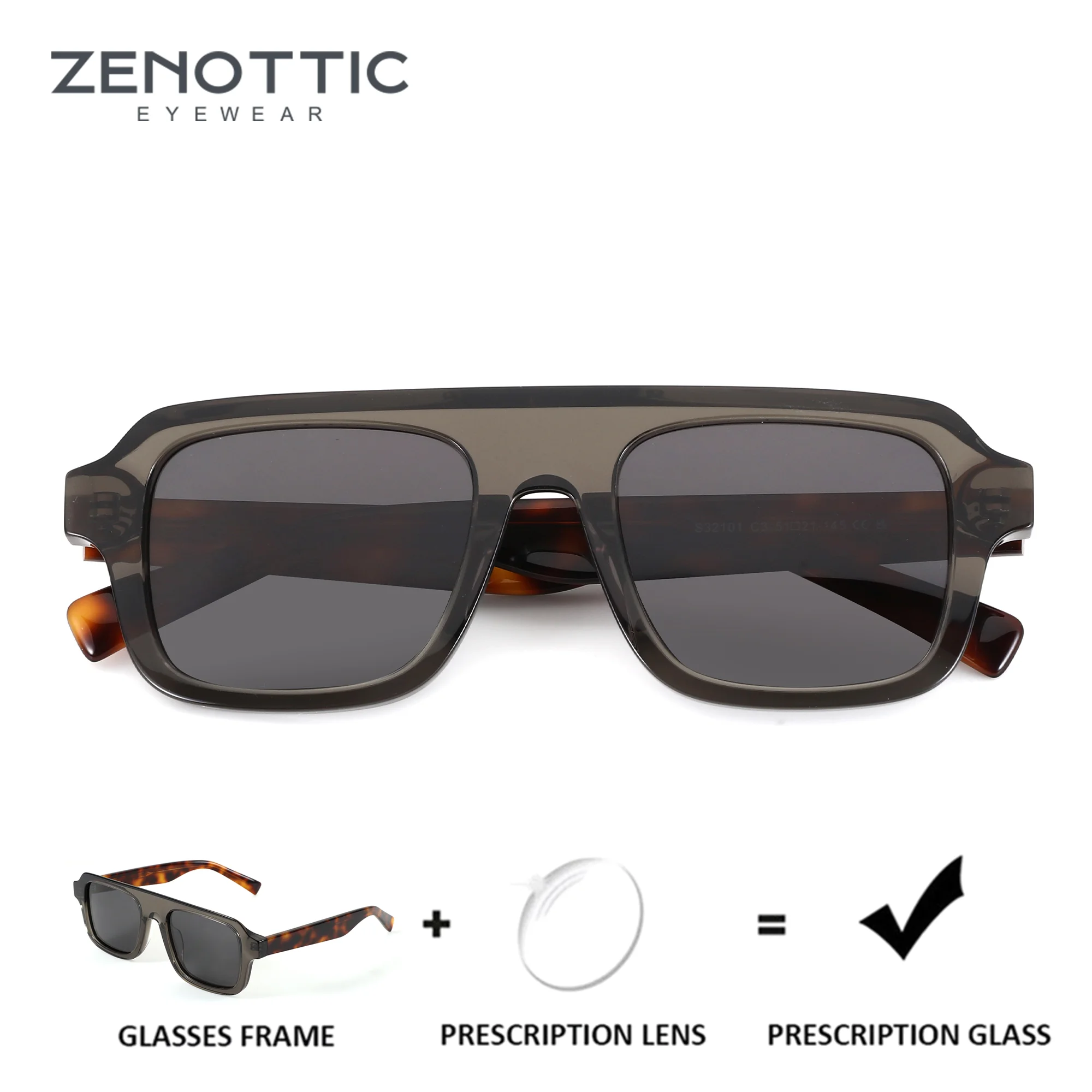 ZENOTTIC (L Size) Square Prescription Sun Glasses For Men Myopia Graduated Sun Glasses Progressive Multifocal Sun Shades