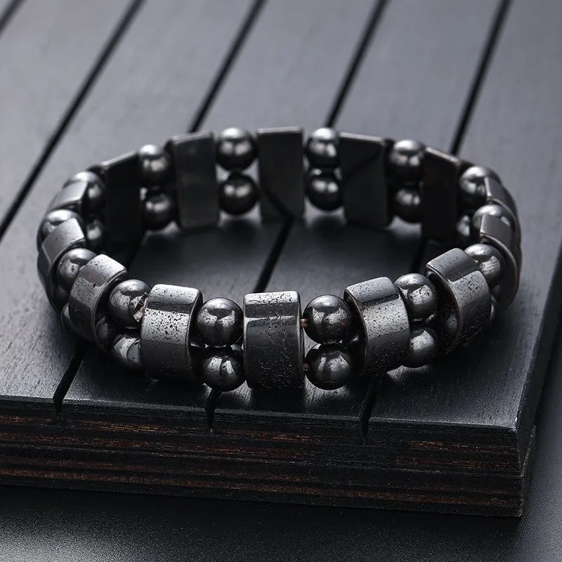 Double Hematite Black Bracelets Slimming Stimulating Acupoints Arthritis Pain Relief Bracelet for Women Men Energy Stone Jewelry