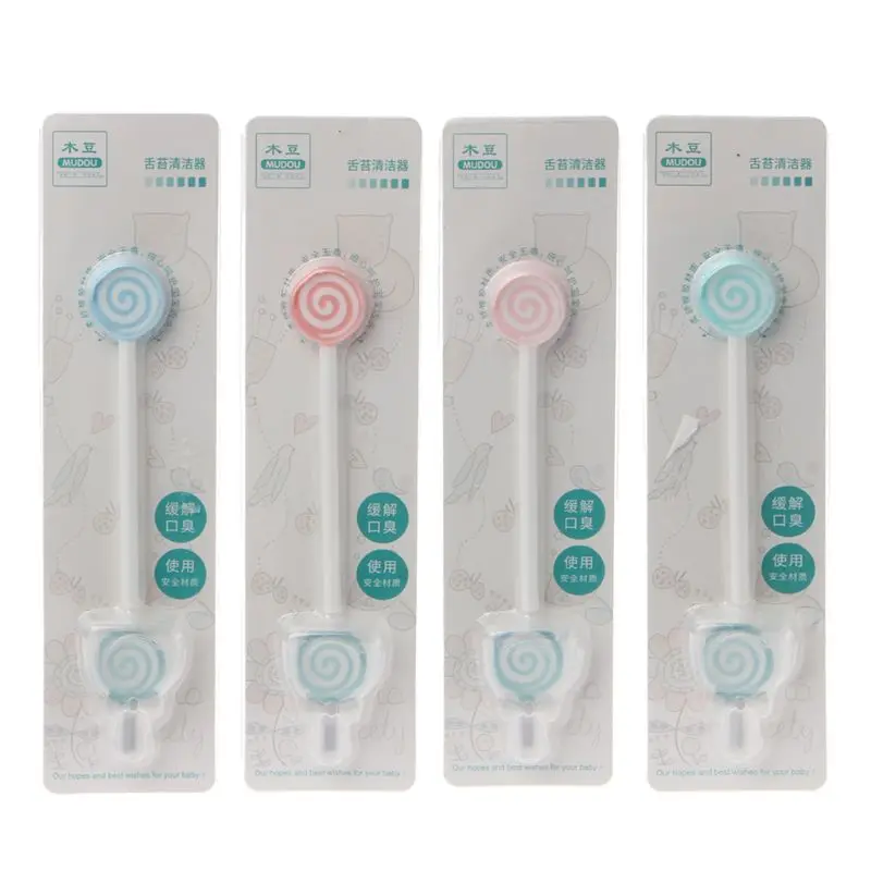 เครื่องขูดลิ้น Teething ของเล่นสำหรับทารก Lollipop รูปร่างเด็กทำความสะอาดลิ้นทำความสะอาดสด Breath Care เครื่องมือ