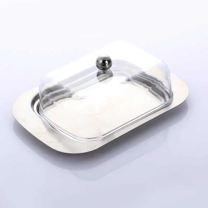 

304 Stainless Steel Butter Dish Box Container Cheese Server Storage Keeper Tray with Hold Lid Fruit Salad