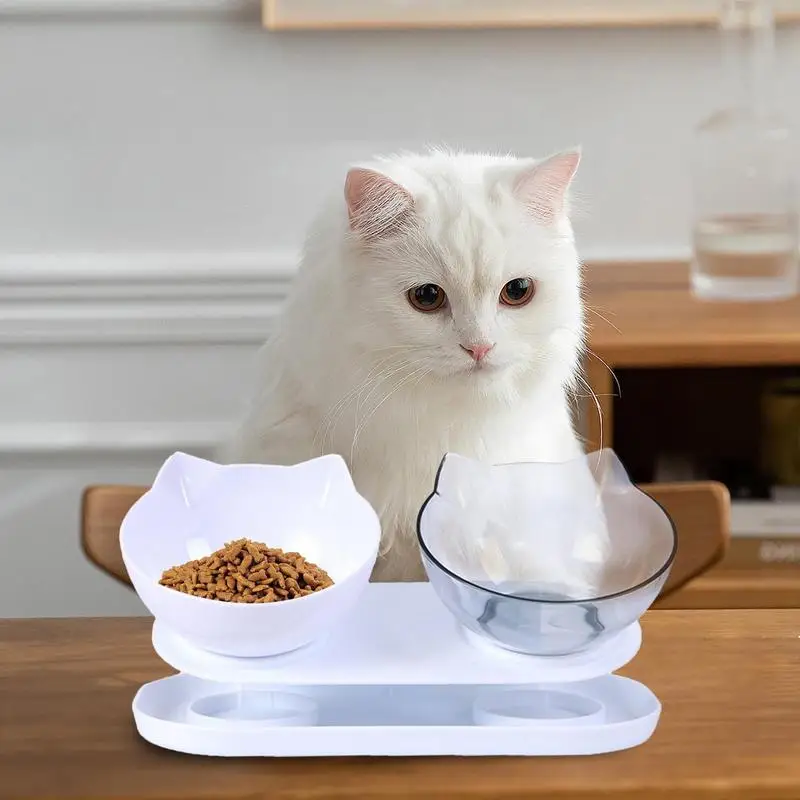 Cat Food Bowl Multifunctional 15-degree Tilted Cat Feeding Bowl Set Includes 2 Detachable Bowls For Water Dry Food And Wet Food